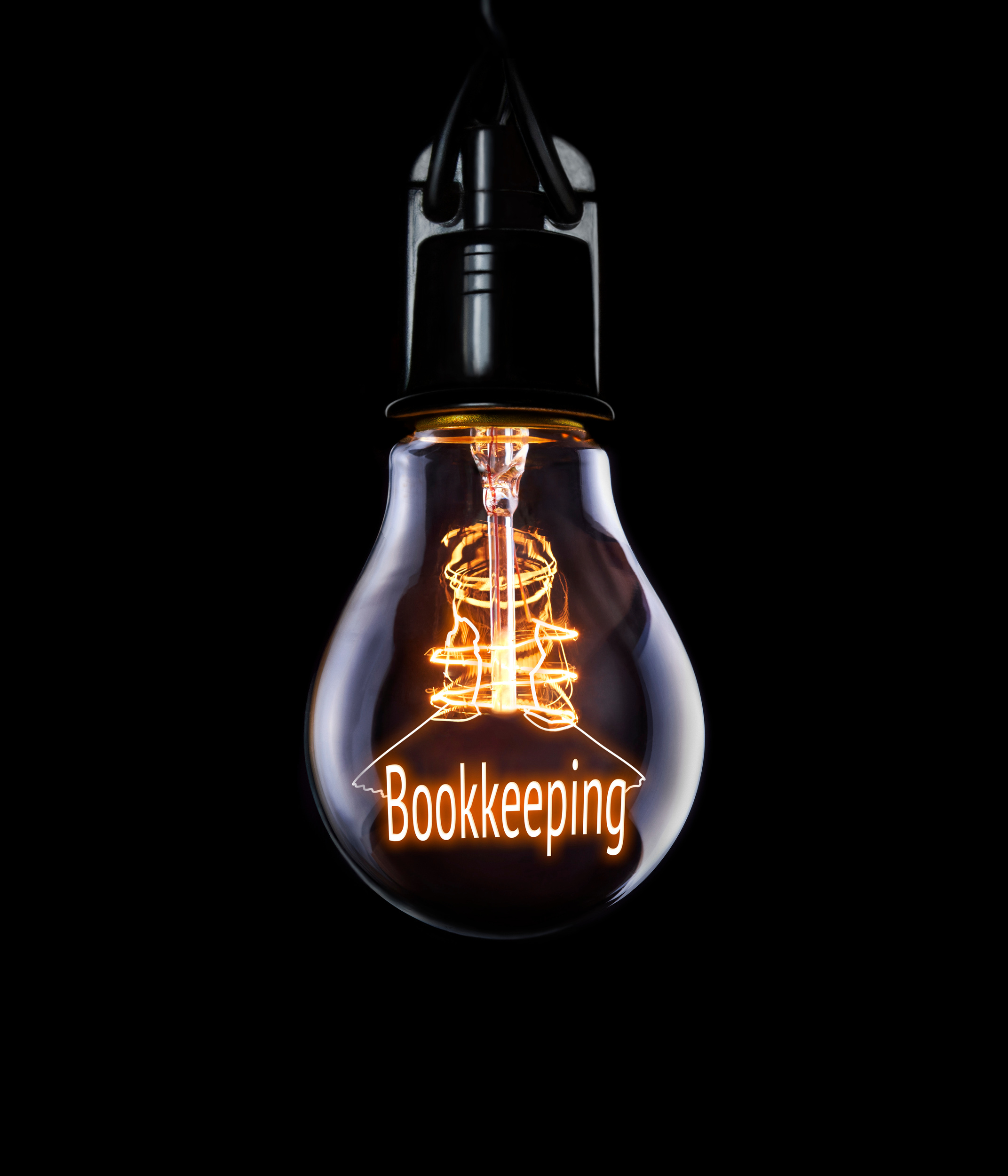 Hanging lightbulb Bookkeeping concept.